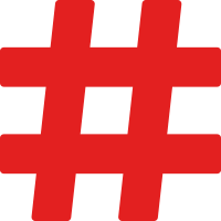 Red hashtag to symbolize social media linking and discovery.