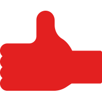 Red social media thumbs up for reviews.