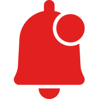 Red bell notification icon to symbolize social media support.