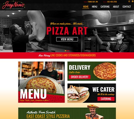 Example of Joey Novas Italian restaurant and pizza shop website design by 240 Group in Albert Lea.