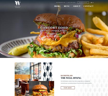 Example of The Well fine modern dining supper club website design by 240 Group in Blue Earth.