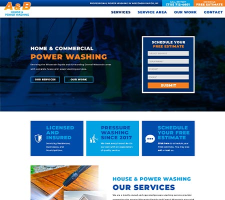 A and B Housewashing website is an example of 240 Group's website design in Geo City.