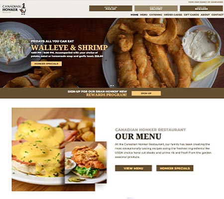 Example of Canadian Honker breakfast cafe restaurant and catering website design by 240 Group in Stillwater.